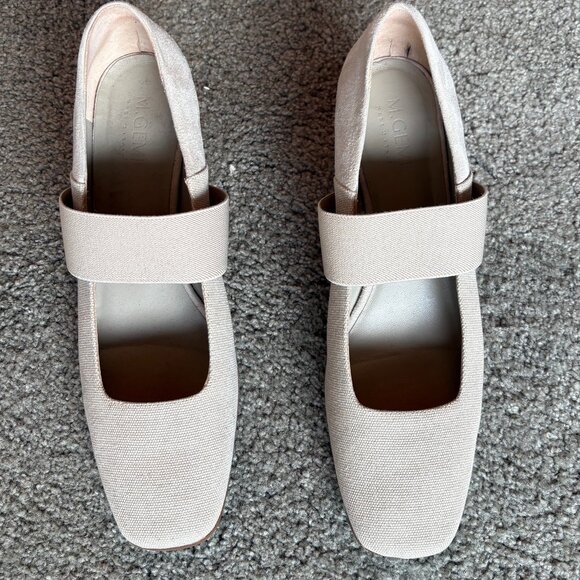 M.Gemi Italian Mary Jane Block Heel 42 Nude Beige Suede & Canvas Made in Italy - Picture 3 of 6